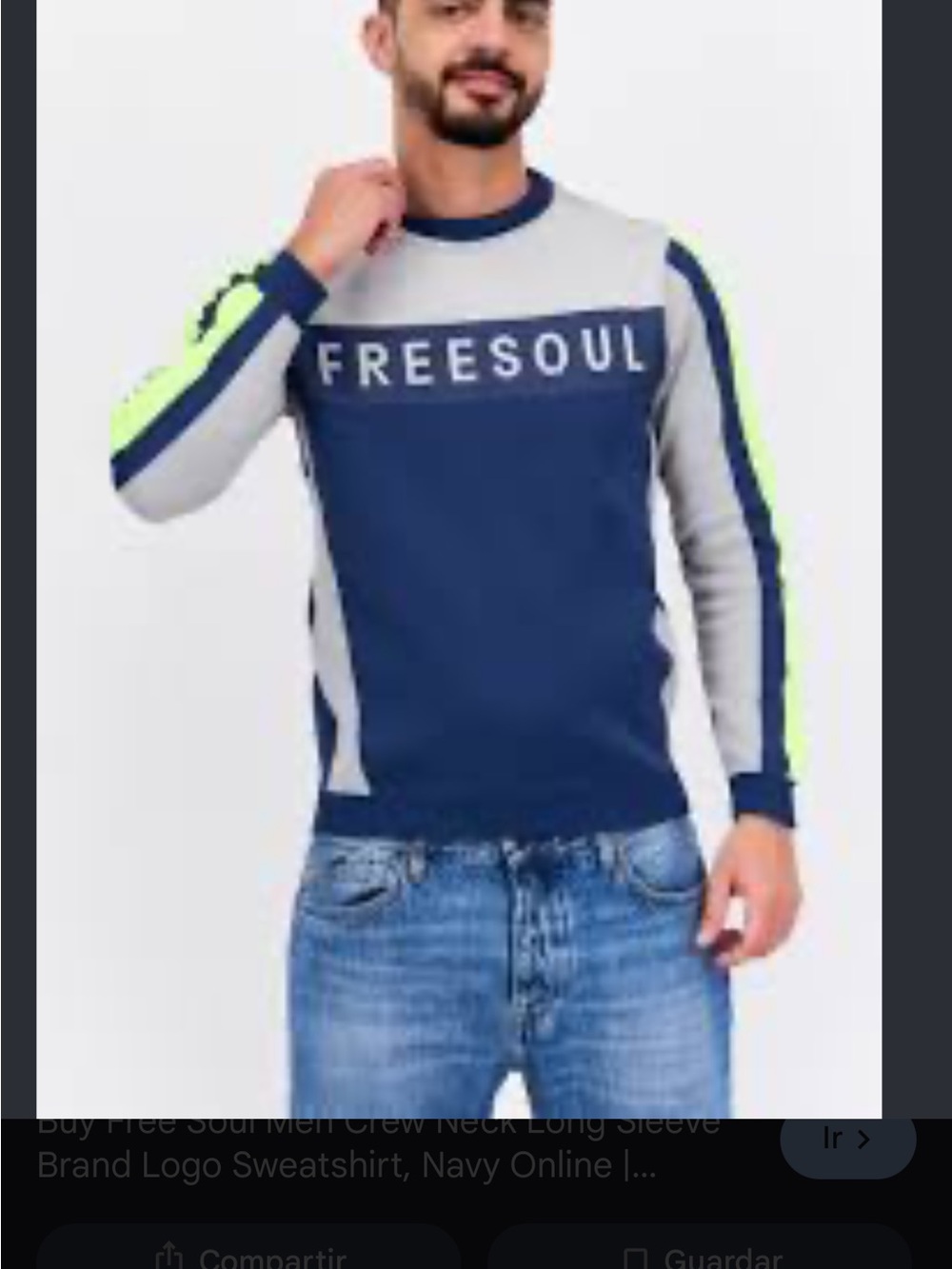 Men’s Navy and Light Gray Crewneck Sweater with Neon Stripe